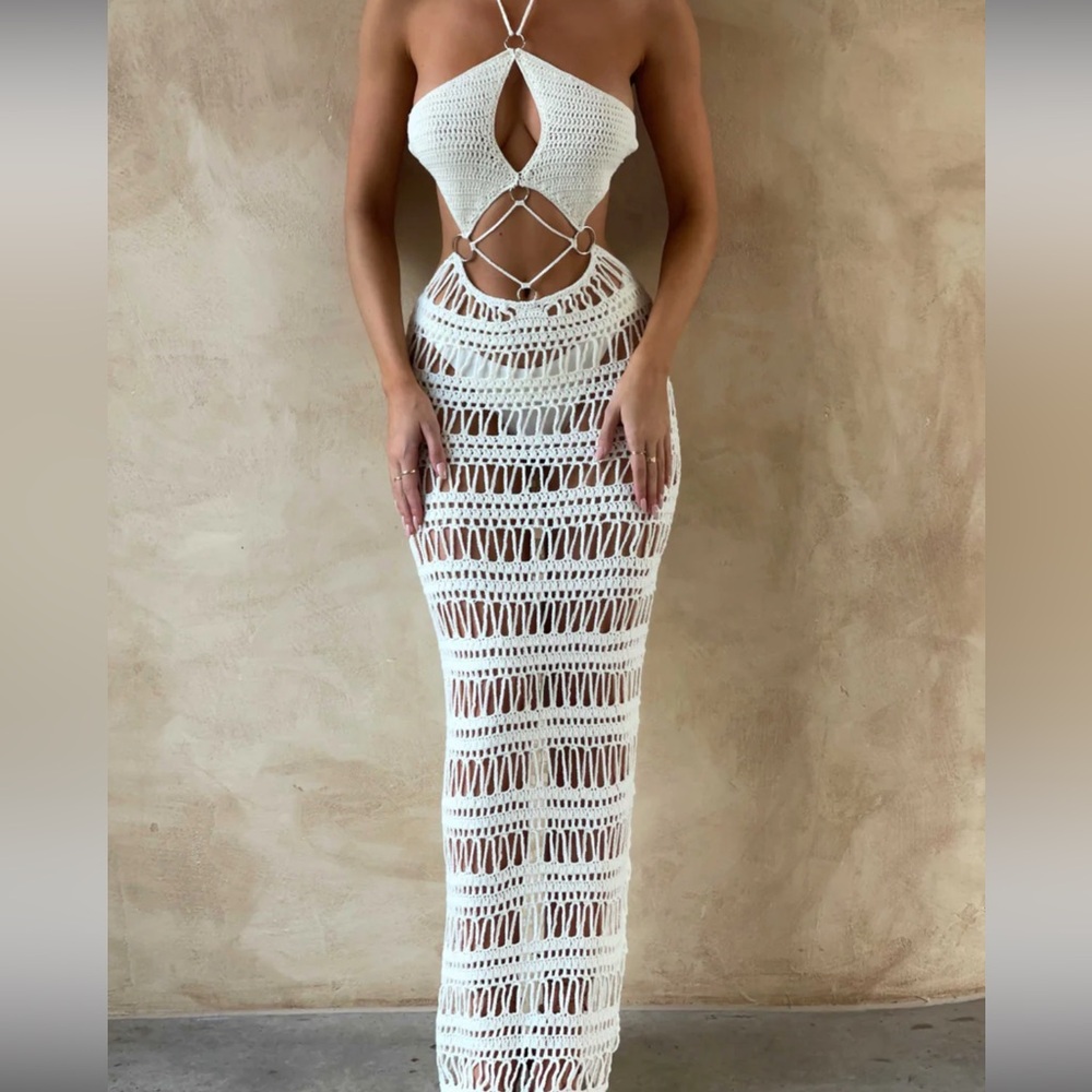 Elegant White Crochet Maxi Dress